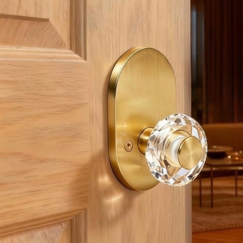 New Interior Privacy Bedroom Bathroom Gold Tone Round Crystal Clear Door Knob